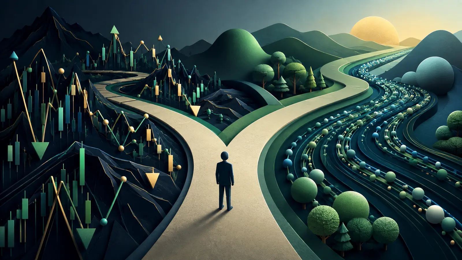 Conceptual market illustration for Active vs. Passive Investing: How to Choose the Path That Fits You