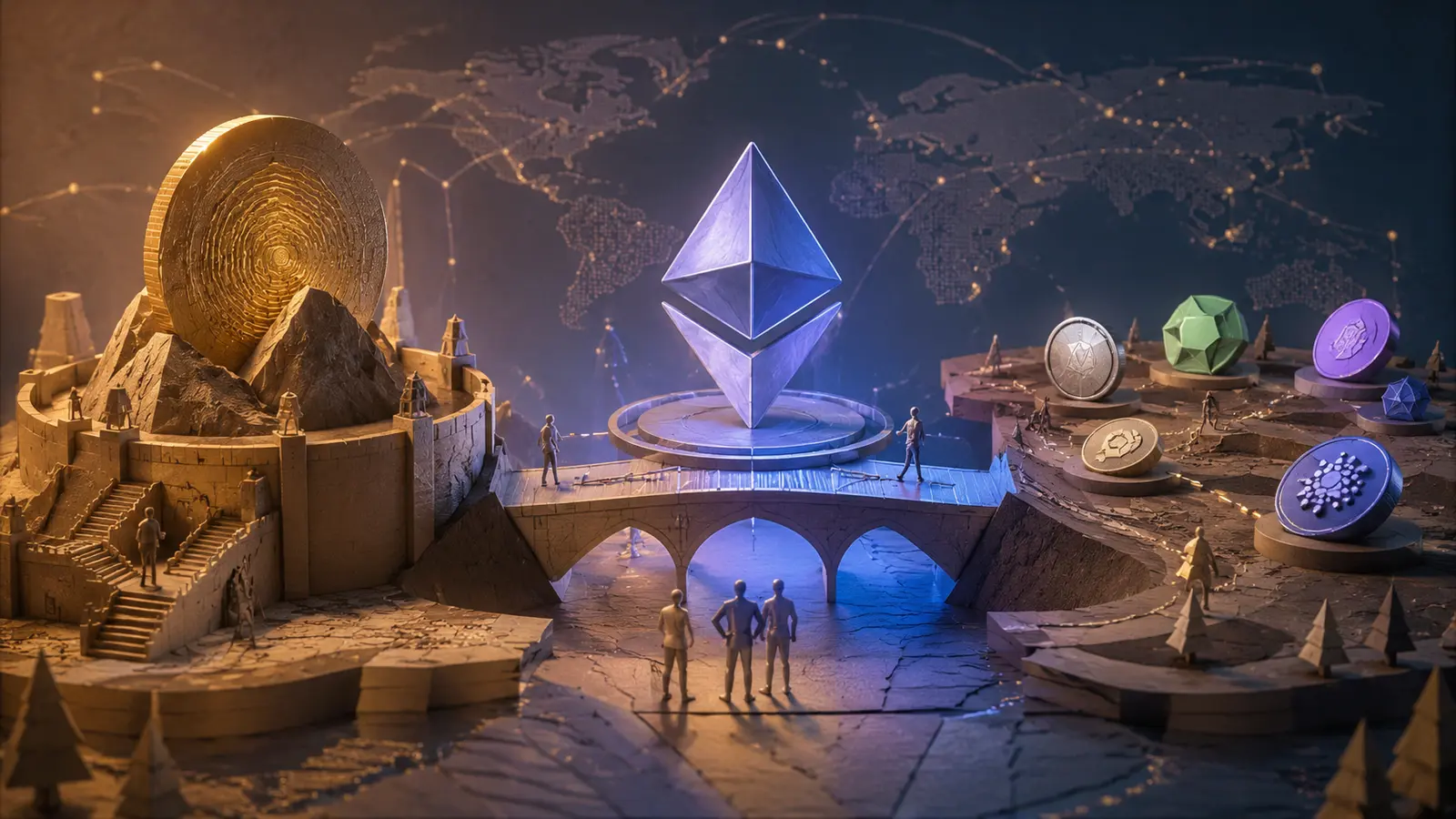Conceptual market illustration for Bitcoin, Ethereum, and Altcoins: How They’re Different