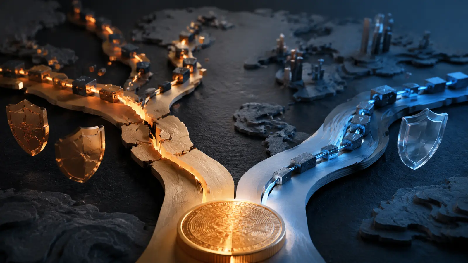 Conceptual market illustration for Bitcoin Forks: What Hard Forks and Soft Forks Really Mean