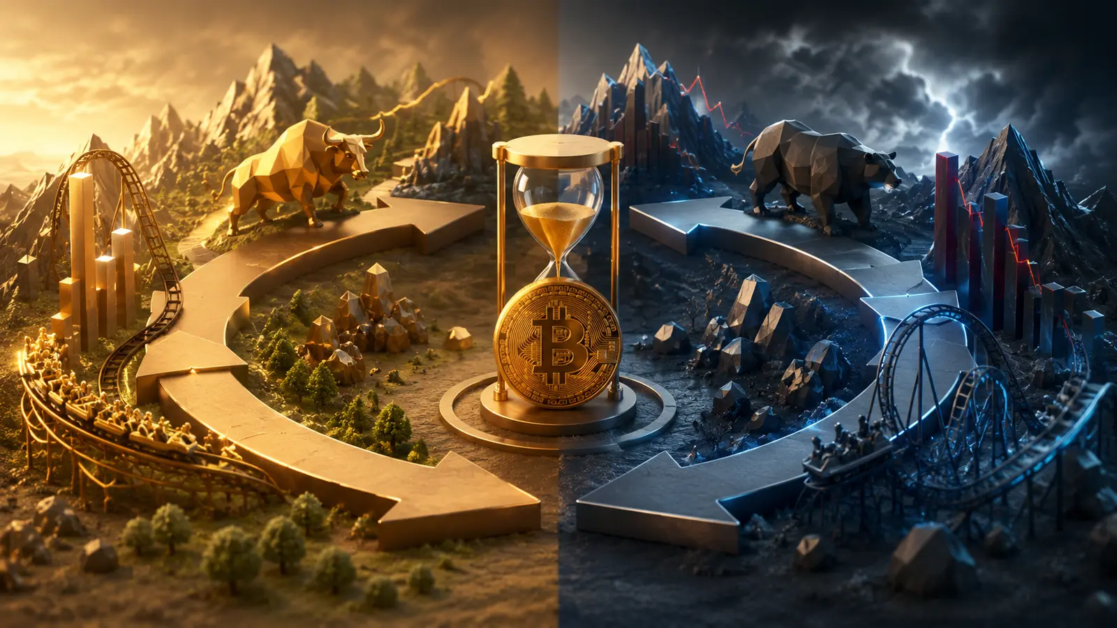 Conceptual market illustration for Bitcoin Market Cycles and the Famous Four-Year Theory
