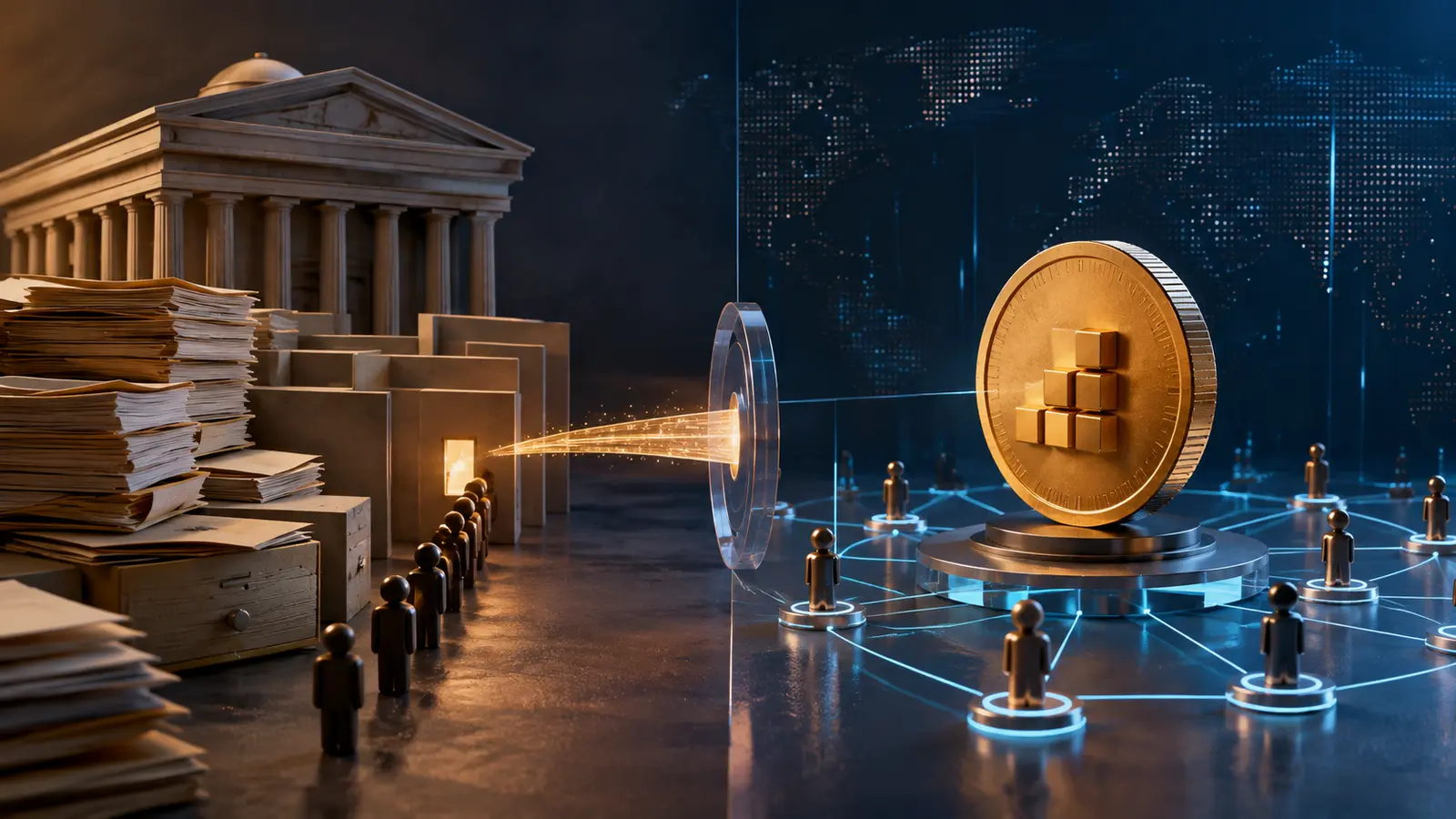 Conceptual market illustration for Bitcoin vs. Traditional Money: What Actually Changes?