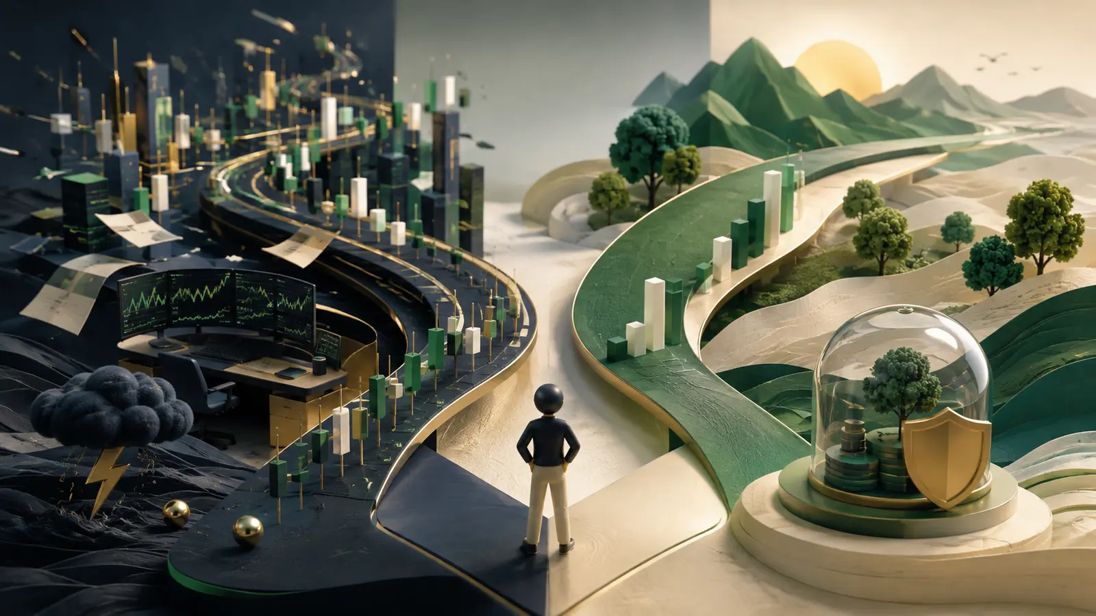 Conceptual market illustration for Day Trading vs. Swing Trading: Which Style Fits Your Life?