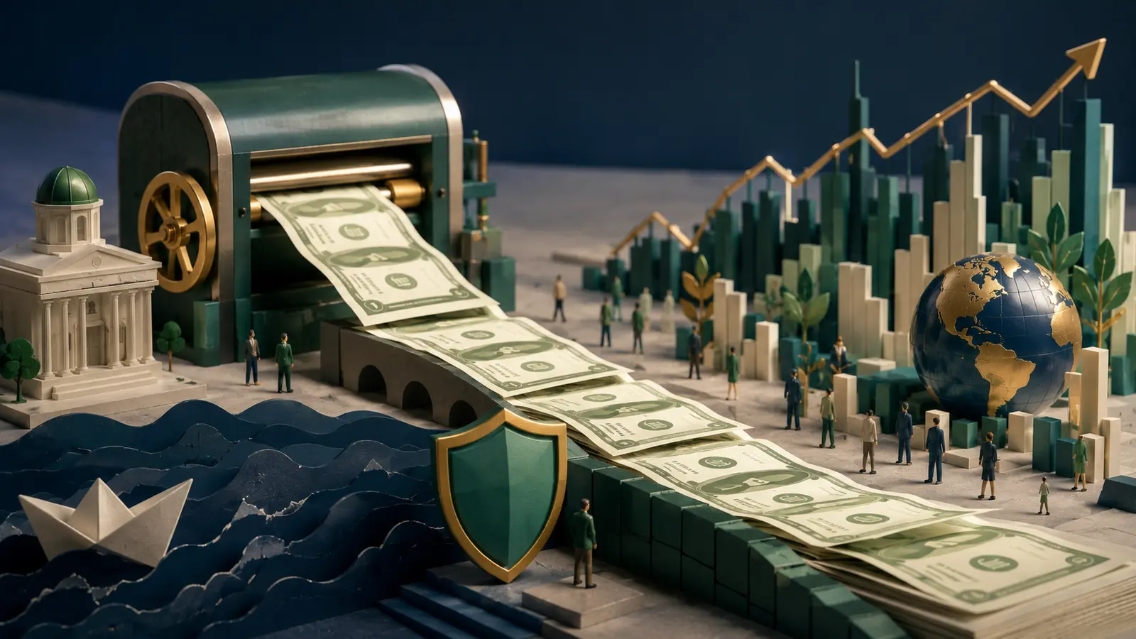 Conceptual market illustration for Quantitative Easing and Stocks: What the “Money Printer” Actually Does