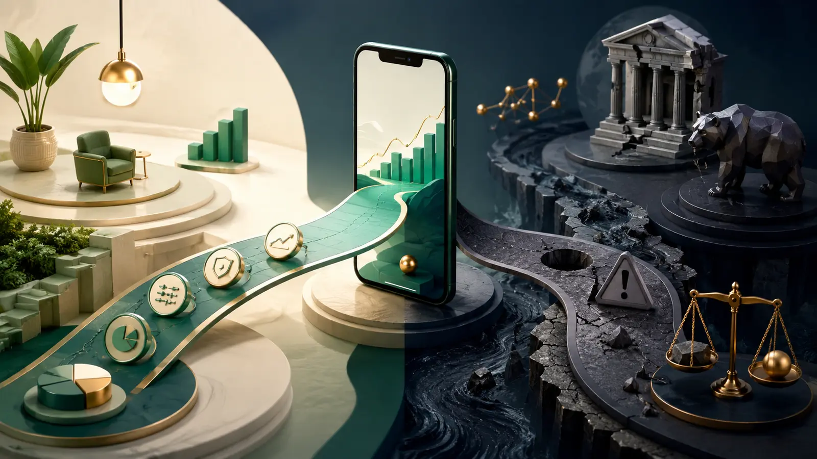 Conceptual market illustration for Retail Investing Apps: What They Make Easier—and What They Don’t