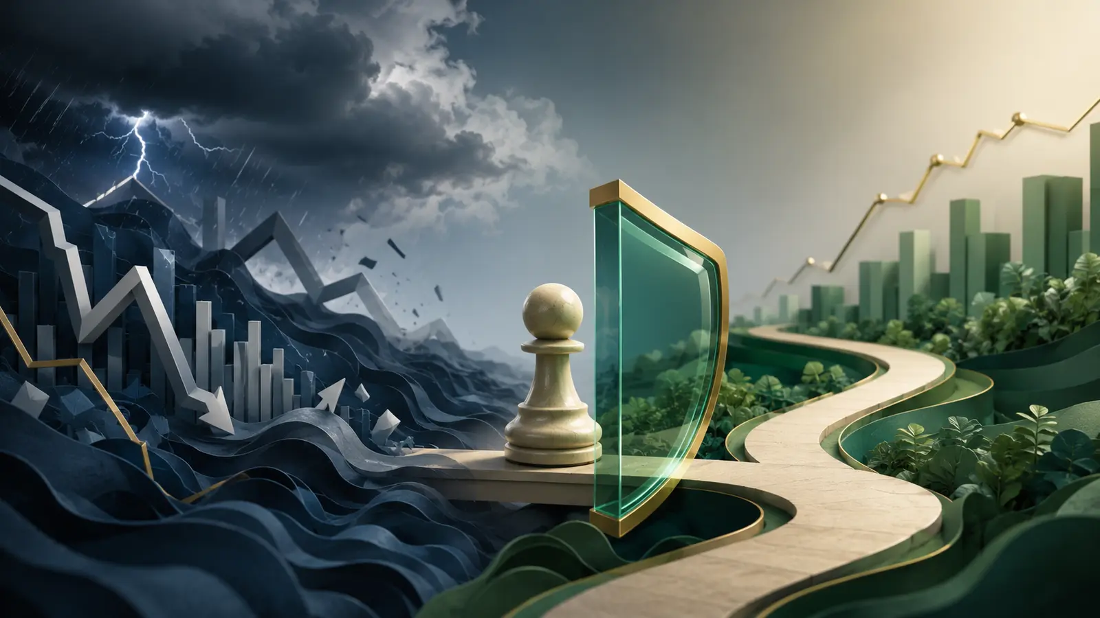 Conceptual market illustration for Risk Management in Stock Investing: How to Stay in the Game