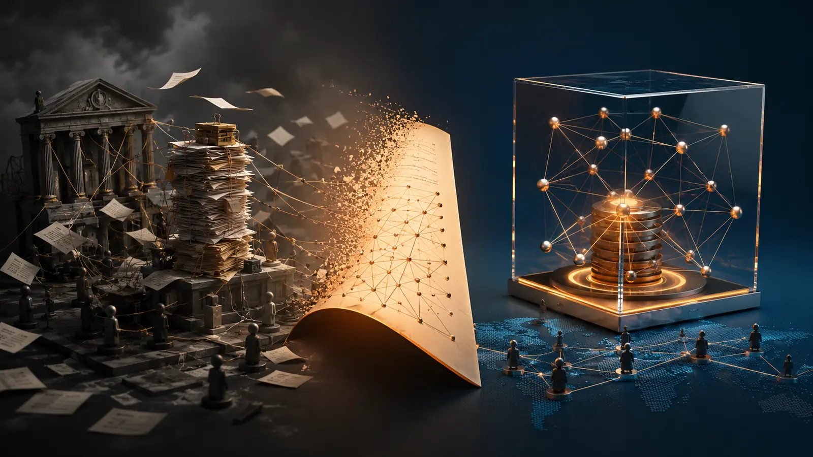 Conceptual market illustration for The Bitcoin Whitepaper, Explained in Plain Language