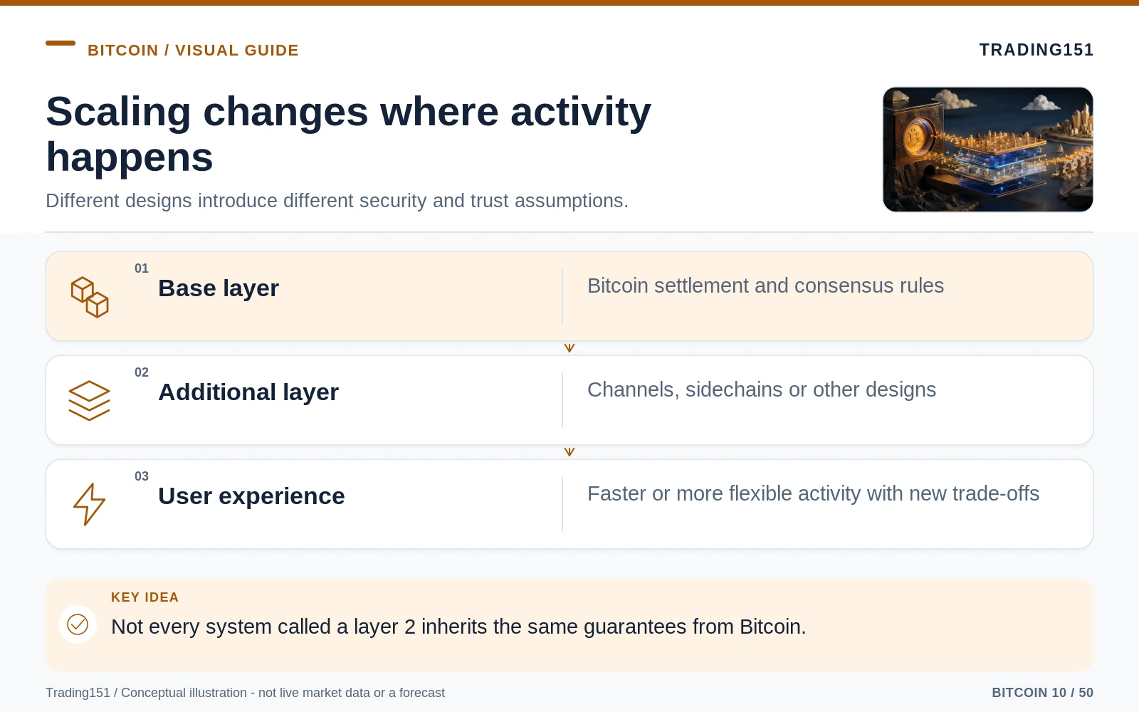 Conceptual diagram: Scaling changes where activity happens. Key elements: Base layer; Additional layer; User experience.