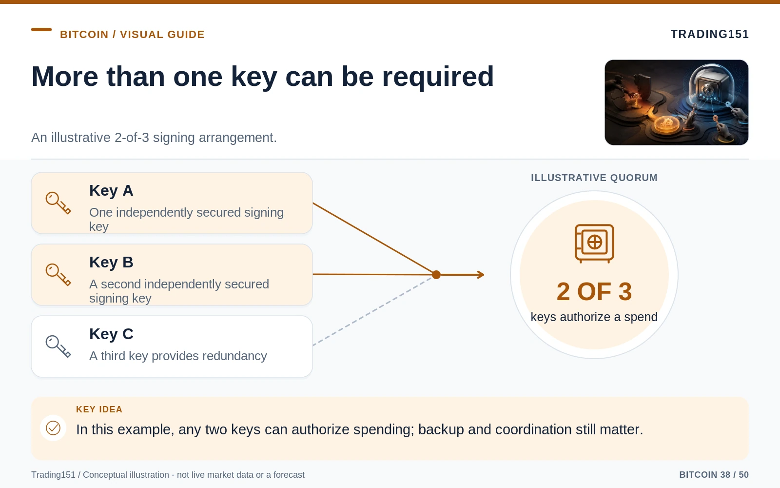 Conceptual diagram: More than one key can be required. Key elements: Key A; Key B; Key C.